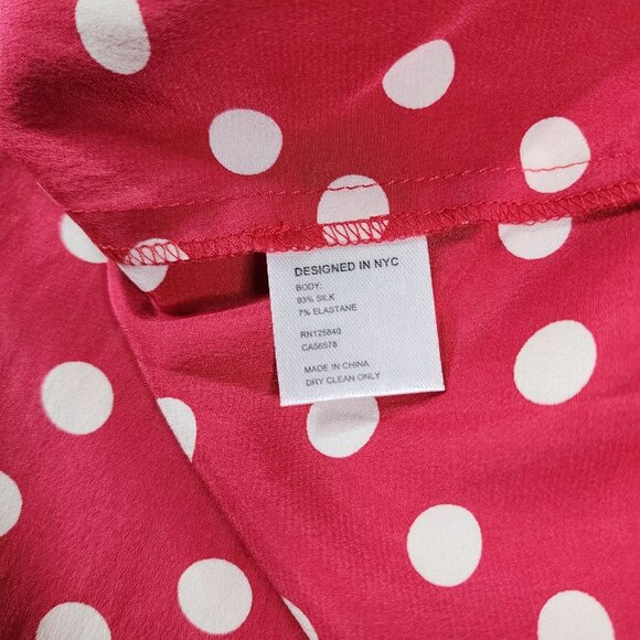 Intermix Silk Women's Polka Dot Long Sleeve V Neck Ruffle Dress Red - Picture 10 of 10